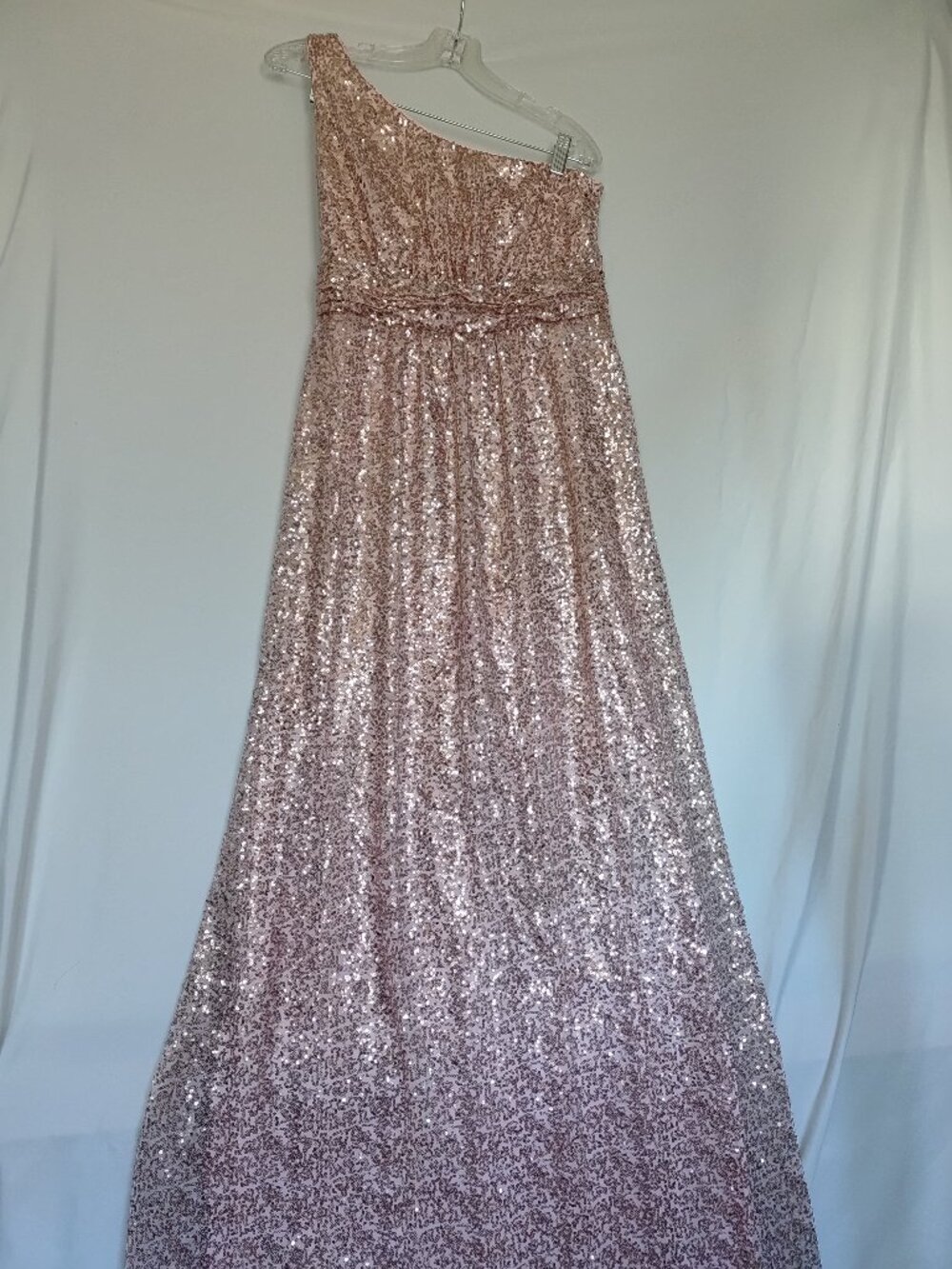 David Bridal Sequined Gown Champion Colored One Shouldered